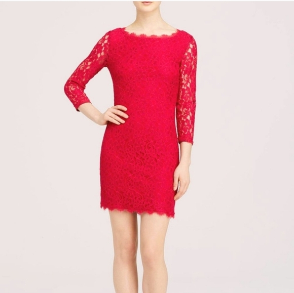 NWT Diane Von Furstenberg DVF Red Lace Zarita Dress Size 10 - Picture 1 of 13